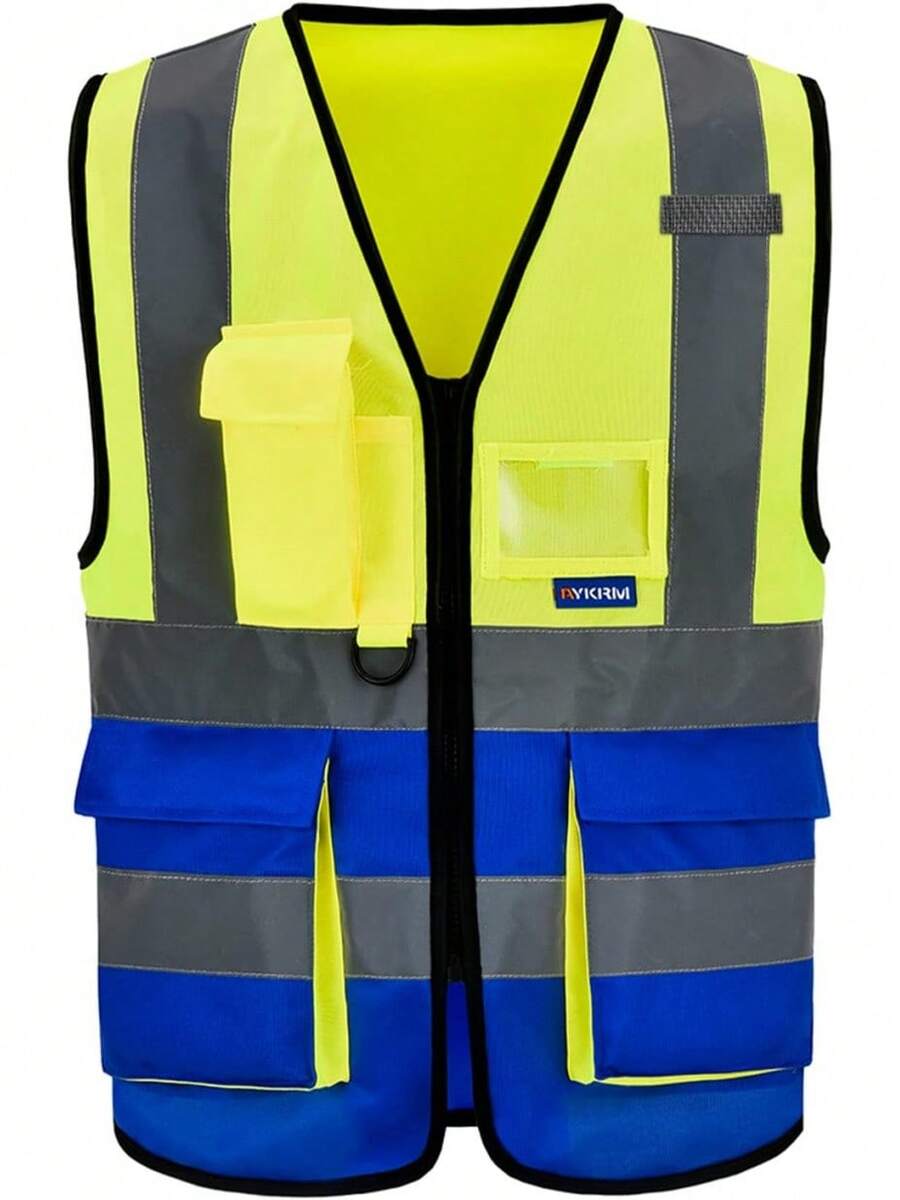 Pink Reflective Safety Vest For Women, Working Safety Gear With Strips, High Visibility Work Vest For Construction, Medium - 黃色和藍色 - 查看 1