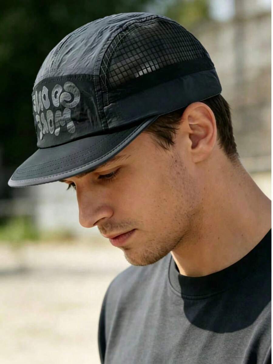 1 pieza Gorra de béisbol unisex de estilo coreano de secado rápido para verano con estampado de letras, sombrero deportivo de ala corta - gris - Ver 1