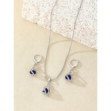 Bộ trang sức đá sapphire xanh hình giọt nước, mạ bạc, gồm dây chuyền và bông tai, bộ trang sức cưới cho nữ, quà tặng kỷ niệm. - Xem 6