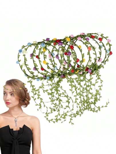 1/5pcs, Diameter 7.48in Artificial Rose Flower Headband, Simulation 9-Rose Wreath Headpiece, Suitable For Birthday Parties, Weddings, Bridal & Bridesmaid Headwear, Head Decoration, Vacation. Also Ideal As Mother's Day Gift, For All Seasons.