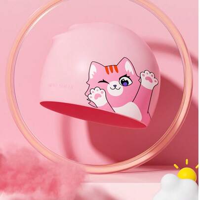 Children's Silicone Swim Cap For Girls' Long Hair, Comfortable And Cute Cartoon Waterproof Ear Protection, Universal