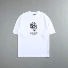 Darcsport T-Shirt,  Brand, Classic Wolf Head Print, Pure Cotton Short-Sleeve T-Shirt, Loose Fit For Both Men And Women - 黑色 - 查看 7