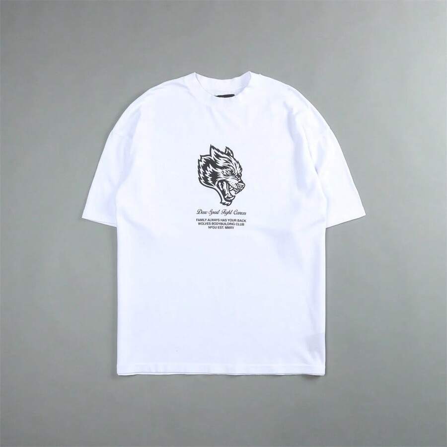 Darcsport T-Shirt,  Brand, Classic Wolf Head Print, Pure Cotton Short-Sleeve T-Shirt, Loose Fit For Both Men And Women - 白色 - 查看 1