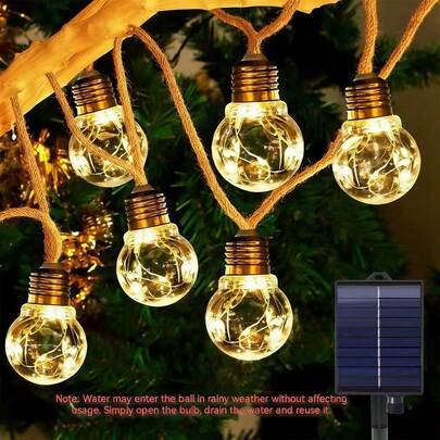 4m/10 LED o 6m/16 LED Stringa luminosa vintage a corda alimentata a energia solare, luce decorativa per giardino esterno, decorazione autunnale, decorazione della casa all`esterno