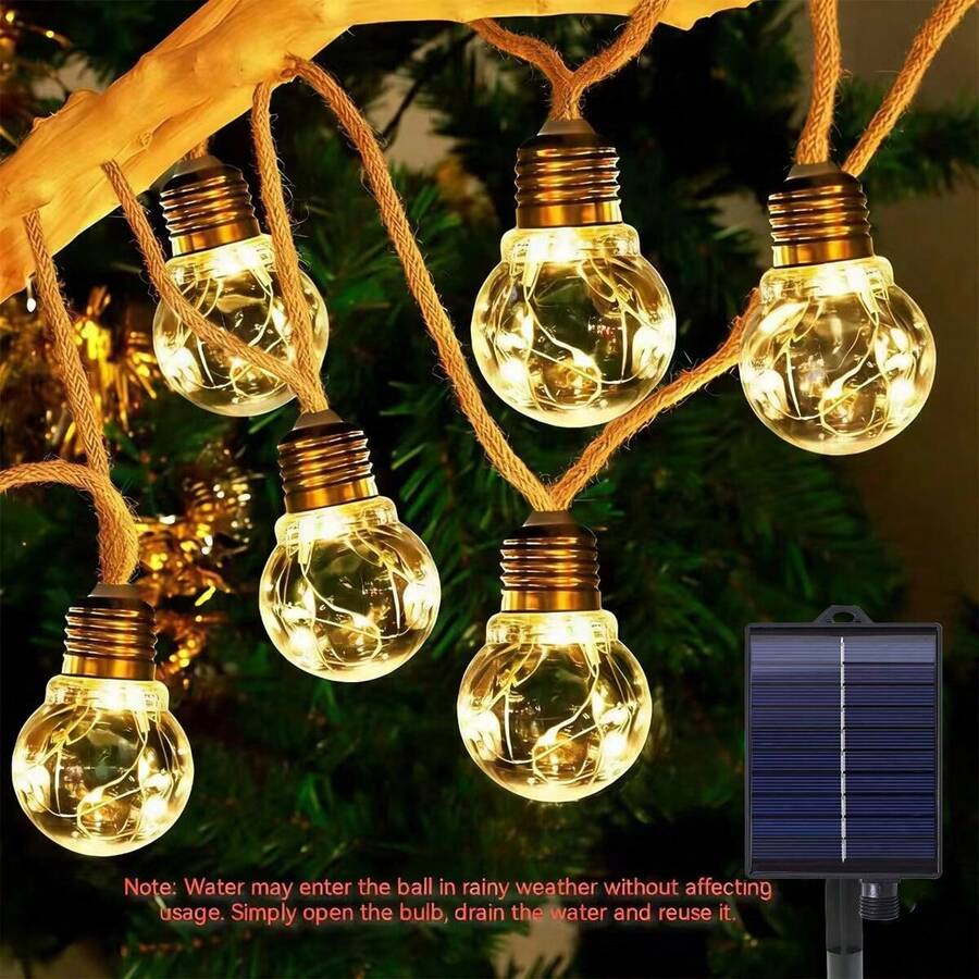 4M 10 LED 6M 16LED 太陽能復古繩燈串燈,戶外花園庭院裝飾燈,燈泡內積水不影響使用 - 黃色 - 查看 1