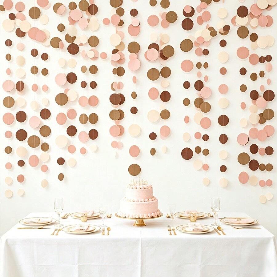 1pc/2pcs/3pcs Polka Dot Floral Wreath, Cream, Brown, Pink Boho Style Hanging Paper Circular Dotted Garland, Suitable For Neutral, Country, Cowgirl, Western, Birthday, Shower, Wedding, Woodland Party Decor - A - View 1