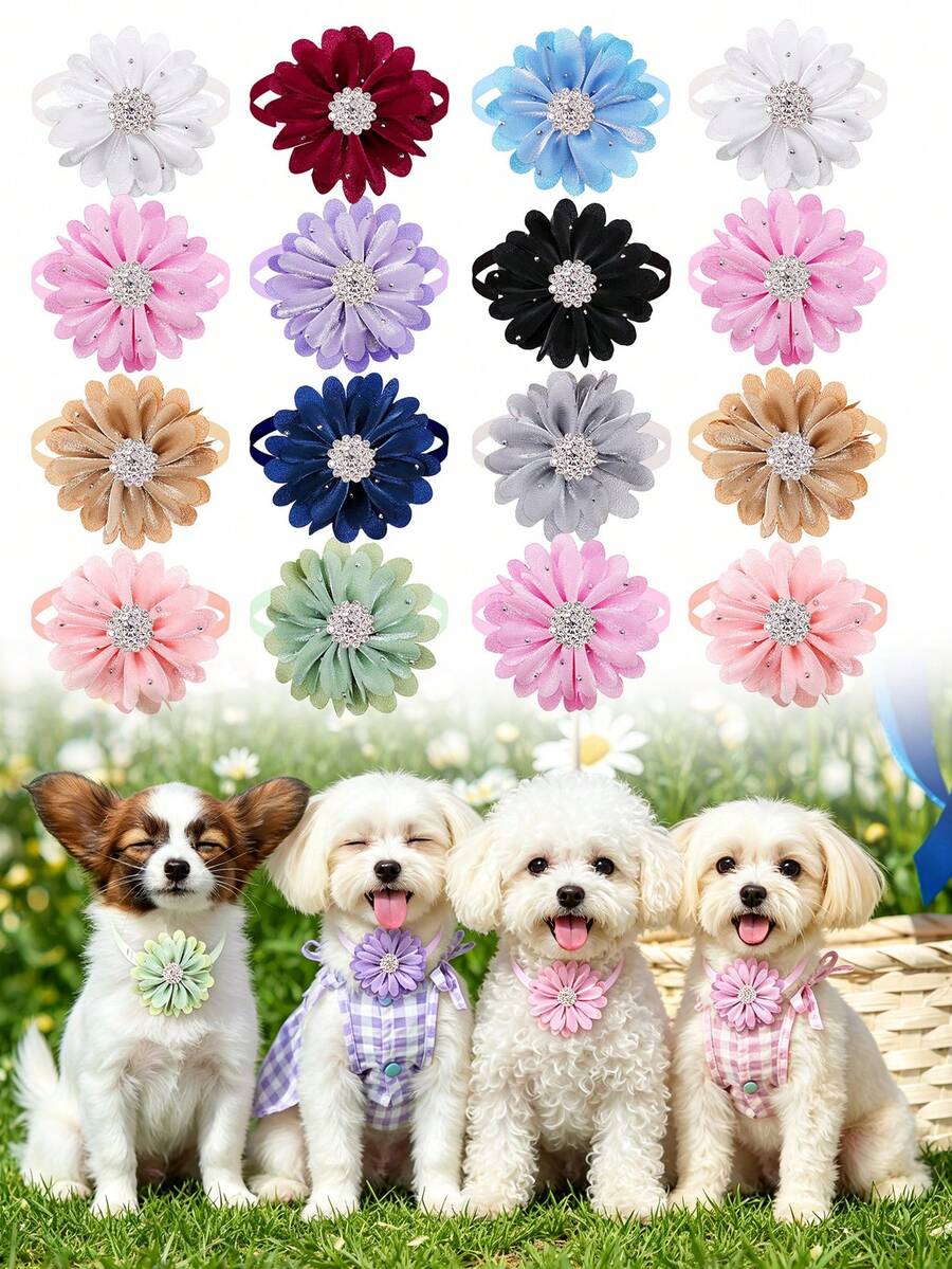 4 pezzi Collare regolabile per animali domestici con motivo floreale minimalista e colori attenuati, comodo ed elegante, adatto per Teddy, Pomerania, Yorkshire Terrier, per matrimoni/compleanni, stili misti - Multicolore - Visualizzare 1