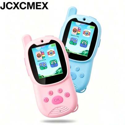 JCXCMEX 2026新款儿童对讲机，带WIFI，1-3公里远距离无线双向无线电，音质清晰，可爱卡通设计，适合户外露营、徒步旅行、家庭活动，男孩女孩礼物（蓝色/粉色）