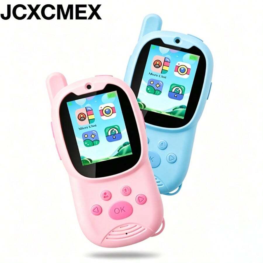 JCXCMEX 2026新款儿童对讲机,带WIFI,1-3公里远距离无线双向无线电,音质清晰,可爱卡通设计,适合户外露营、徒步旅行、家庭活动,男孩女孩礼物(蓝色/粉色) - 粉色 - 查看 1