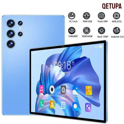 Qetupa 10.1-Inch Android 15 Tablet PC, Z50 3GB RAM + 64GB ROM, MTK 6755 Octa-Core 1.8GHz Processor, HD (1280x800) IPS Touchscreen, Bluetooth 5.2 & 802.11ac WiFi 5, GPS, 5MP Front Camera & 13MP Rear Camera, 6000mAh Large Battery, No SIM Card Support, Ideal For Reading And Gaming Entertainment Anytime Anywhere