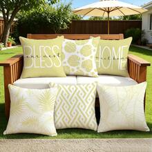 6pcs Simple Daily Yellow Geometric Leaf Monstera Pillow Covers, Single-Sided Printed Peach Velvet Material, 45*45CM Cushion Covers Suitable For Modern Minimalist Sofa Living Room Decor, Gift, Party Decoration - Multicolor-6PC - View 5
