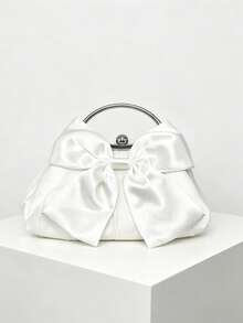Wealthy Heiress Satin Bow Clasp Clutch Bag, Elegant Party Handbag, Bridesmaid Purse - White - View 1
