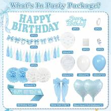 Decoraciones de Cumpleaños con Lazos Azules, Decoraciones de Cumpleaños con Lazos Coquetos, Globos Azules, Pinza para el Cabello para Mujeres y Niñas, Decoración para Fiestas Temáticas de Lazos - Azul - Ver 3