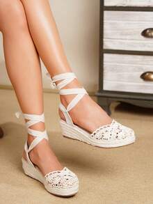New Lace-Up Platform Sandals - Apricot - View 1