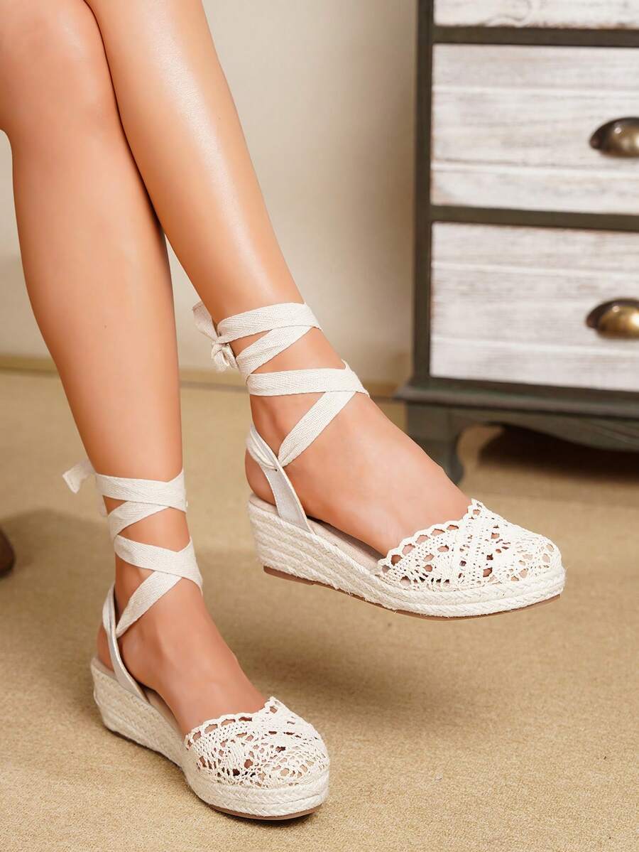 New Lace-Up Platform Sandals - Apricot - View 1