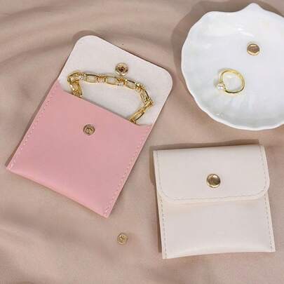 10-Piece White, Pink And Black Faux-Leather Jewelry Bags With Snap Closures - Luxurious Gift Bags, Suitable For Earrings, Necklaces, Bracelets And Rings - Perfect For Storage And Packaging