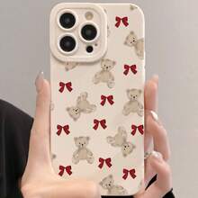 Red Bow And Bear Phone Case For IPhone 11, 12, 13, 14, 15, 16, XS, XR, X, 7, 8 Plus, Pro Max, SE Series - Perfect Easter Gift For Girlfriend, Boyfriend, Friends Or Yourself - White - View 4