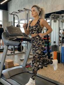 Fitness Gym Clothes Sets: Pants And Top - 軍綠色 - 查看 3