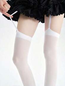 1pc Y2K Punk Style Suspender Socks, Sexy Dark Thigh High Stockings, Slim Fit - trắng - Xem 6