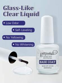 GELPOLISH 15ml Light Therapy Nail Base Coat, Glossy And Long-Lasting, Suitable For LED Light Therapy Nails, For Women DIY Home And Nail Salon Use - 無色 - 查看 2