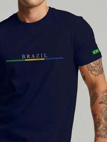 Brazil World Cup Flag Unisex T-Shirt, Basic Casual Style, 100% Cotton. - Màu xanh lam - Xem 2