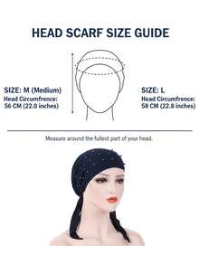 防风弹力头巾 - Lamanda 头巾式围巾 - 中东优雅串珠穆斯林弹力头巾，女士头巾围巾 - 純色釘珠包頭帽 - 查看 2