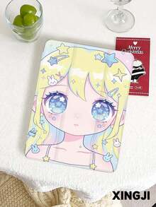 1个可爱大眼睛女孩图案平板电脑保护套，兼容iPad 10.2英寸（第十代）/（A16）11英寸（第十一代，2025款）、iPad Pro 11英寸（2021/2020款）、Galaxy Tab A8 10.5英寸（2022款），内置笔槽，防摔，带支架，自动休眠/唤醒功能，是送给家人和朋友的最佳礼物。 - 彩色 - 查看 2