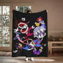  1PC A-Amazing D-Digital Anime Circus Cozy Super Soft Flannel Blanket,  Flannel Throw Blanket 50"X60" - Printed With Purple Blue Neon Gradient Background, , Jax, Gangle, King, One-Eyed Monster, Jagged Teeth, Clown Nose, Tapestry Wall Hanging, Digital Circus Fan Gift, Room Decor For Bedroom Or Dorm -280gsm - 多色 9 - 查看 1