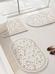 3pcs/2pcs/1pc Dual-Color Line Pattern Silica Gel Bath Mat, Made Of Silica Gel Material, Decorative, Bathroom Carpet, Toilet Mat, Soft And Elastic, Quick Absorbent, Antibacterial, Easy To Clean And Reuse, Wear-Resistant, Convenient Storage, And - White - View 14