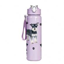 1件 750ml/26oz 3D列印雪拿里犬圖案運動水壺，附吸管，5色可選，便攜手柄，輕巧，開學首日適用 - 彩色 - 查看 11