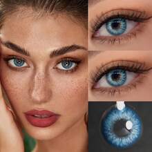 Lalens Adeline Blue 1 Pair Of Half-Year Disposable Small Pupil Lens High Transmittance Comfort Fit Eyes Enlarging Colored Contacts For Both Light & Dark Brown Eye For Black Eyes Back To School Essential Lightweight Natural Beauty Lenses Suitable For Students Daily Makeup - Adeline Blue - View 3