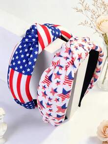 3 chiếc băng đô cài tóc nữ họa tiết nơ, sọc, sao, cờ, chất liệu polyester co giãn dễ thương, thích hợp cho ngày Quốc khánh 24/7, mùa hè. - 2 chiếc - Cờ Quốc gia D - Xem 3