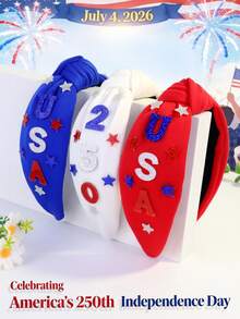 1pc Women's Cute Solid Color Headband, Suitable For 4th Of July US Independence Day 250th Anniversary Celebration, Knotted Wide Brim Headpiece, Red & Blue Festival Hair Accessory Hair Band Diadema Hair Hoop,Travel,Birthday - Multicolor - View 1