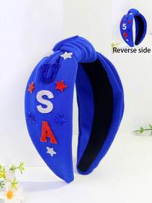 1pc Women's Cute Solid Color Headband, Suitable For 4th Of July US Independence Day 250th Anniversary Celebration, Knotted Wide Brim Headpiece, Red & Blue Festival Hair Accessory Hair Band Diadema Hair Hoop,Travel,Birthday - Multicolor - View 14