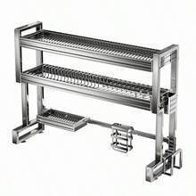 Organizador de fregadero de cocina de acero inoxidable de doble nivel, rejilla multifuncional para secar platos, almacenamiento de tazones y platos - Acero inoxidable - Ver 5