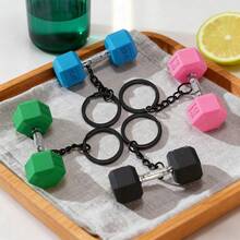 4/1pcs Random Color Mini Dumbbell Keychain, Silicone Fitness Keychain, Sports Theme Keychain, Suitable As Party Gift, Christmas Gift For Fitness Enthusiasts, Car Key And Backpack Accessory, Color: Pink/Black/Green/Sky Blue/Blue/Orange/Purple - Multicolor - View 2