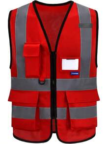 Pink Reflective Safety Vest For Women, Working Safety Gear With Strips, High Visibility Work Vest For Construction, Medium - Red - View 12