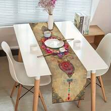 1pc/7pcs Set Waterlily Art Table Runner, Vintage Decor Cloth, Indoor & Outdoor Space Decoration, Can Be Used In Foyer, Coffee Table, Living Room To Add Fresh Ambiance For Daily Dining And Holiday Celebration - Multicolor - View 1