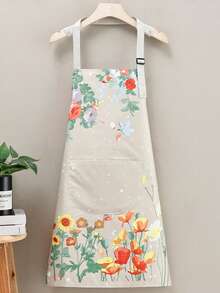 1 pièce Tablier imperméable et résistant à l'huile avec motif floral, en tissu de polyester durable, design minimaliste à la mode, convient pour la cuisine, le barbecue, le jardinage, la peinture, la manucure, tablier de cuisine/artisanat unisexe pour intérieur/extérieur, cadeau pour la maison - Plusieurs styles - Voir 8
