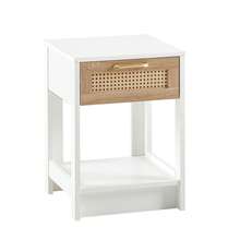 Rattan Side Table With Drawer, Modern Bedside Table, Side Table For Living Room, Bedroom, White - H55/W40/D40 Cm - White - View 12