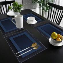 1pc/2pcs/4pcs/6pcs/8pcs/300pcs Set, 30*45cm Luxury Navy Blue Edged Placemats, Made Of 100% Polyester, Non-Slip Heat-Resistant Easy To Clean, Hand Wash, Machine Wash Or Dry Clean - Multicolor - View 10