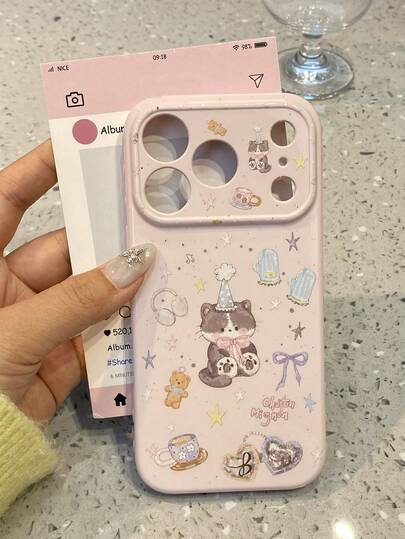 1 Pc, Ins Korean Pink Bowknot Cat Followingfrom Graffiti, Iphone17iphone17promax/Iphone16promax/Iphone15pro/Iphone14 Iphone13/12/11fit As A Family/Friend/Sister/Girlfriend's Valentine'sday Gift/Birthday Gift/Mother's Day Gift/Eastergift.