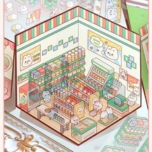 2张DIY房屋贴纸，手工迷你花店、书店、蛋糕店、汉堡店场景贴纸，PET材质，适用于剪贴簿、便利店、花房场景等，创意美观，适合DIY手工、相册、计划本、笔记本、日记本等剪贴簿制作。 - 2件 - 查看 3
