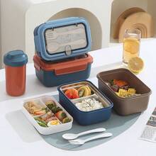 Student Lunch Box, Household PP Divided Bento Box, With Utensils, Light Meal Container PP Divided Lunch Box With Utensils, Student & Household Bento Box - Multicolor - View 3