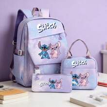 Miniso Disney Lilo & Stitch 3-In-1 Student Backpack Set, Includes Backpack + Lunch Bag + Pencil Case, Perfect Back-To-School Gift - Purple - View 1
