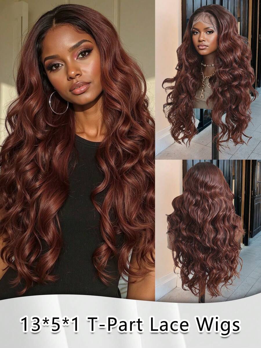 24 Inch 13*5*1 Mixture Color Curly Wave Wig Carnival Body Wave Curly High Quality Japanese Fiber Synthetic Suitable For Various Races, Japanese Fiber T-Part Lace For Daily High Quality Natural Beautiful Easy To Wear Economic Wig Elastic Mesh Cap