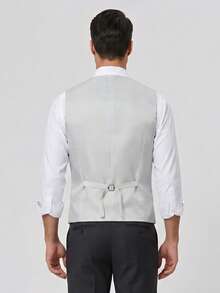 Chaleco de traje para hombre de corte slim, color liso, cuello en V, abotonado sencillo, separado, para uso diario, oficina, negocios, boda y fiesta - Blanco - Ver 4