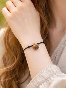 Set de 2 pulseras ajustables hechas a mano - Colgante de semilla de loto de madera, cuerda roja y marrón, regalo de joyería para parejas/mejores amigos - Pulsera trenzada - Ver 2