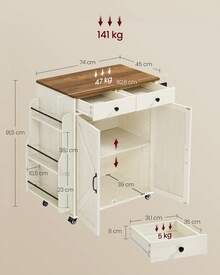 VASAGLE - Isla de Cocina móvil, Isla portátil con Estante para Especias, Carrito móvil con gabinete de Almacenamiento, 17.7 x 36.5 x 36 Pulgadas, para Comedor, Blanco rústico y café Miel - Blanco - Ver 7