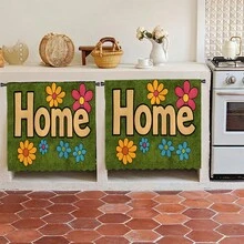 1 pieza Falda de mesa de terciopelo corto de poliéster con estampado floral verde hierba, cortina colgante conveniente para gabinetes de cocina, decoración ideal para el hogar en la cocina, lavandería, armarios de almacenamiento, también adecuada para cortinas de ventana - Multicolor - Ver 2
